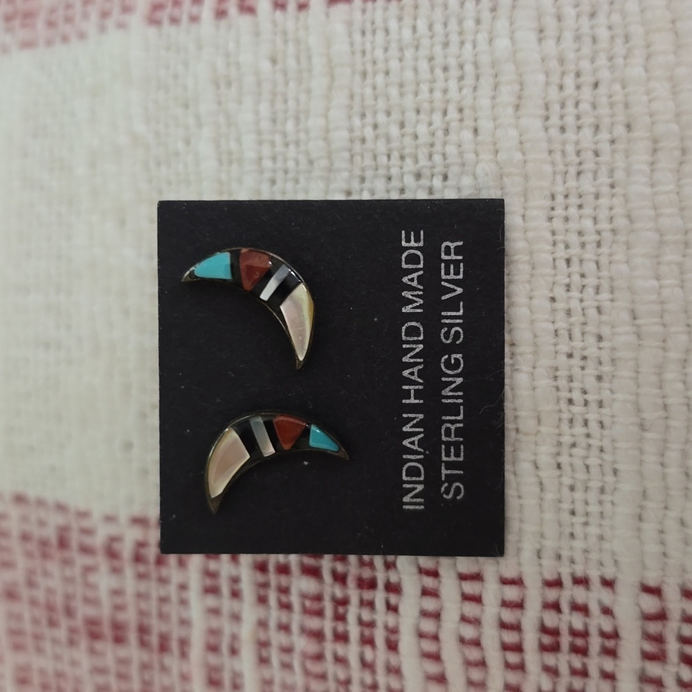 Sterling Silver Crescent  Moon Stud Earrings - NWOT